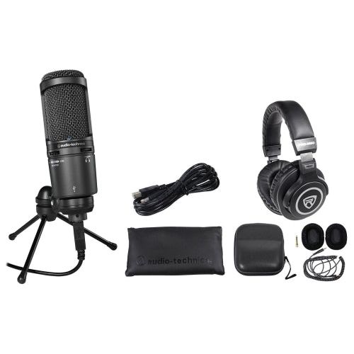 Audio Technica AT2020USB+ Podcast Podcasting Microphone+Samson Headphones Hot on Sale