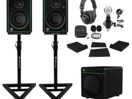 Studio Kit w (2) Mackie CR3-X 3  Studio Monitors+8  Sub+Headphones+Mic+Stands on Sale