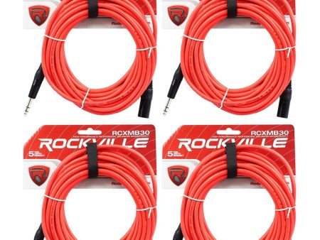 4 Rockville RCXMB30-R Red 30  Male REAN XLR to 1 4   TRS Balanced Cables Supply