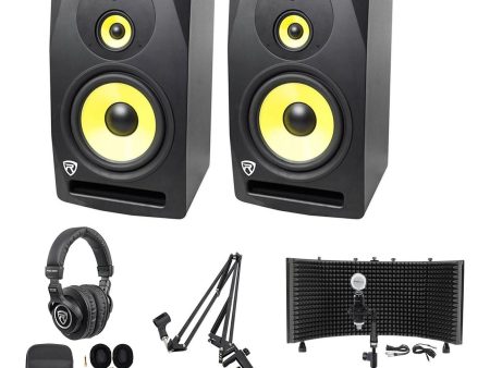 (2) Rockville DPM10B 10 inches 800w Active Studio Monitors+Headphones+Mic+Shield+Stand Online Hot Sale