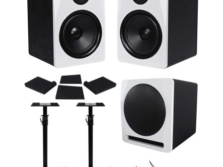 (2) Rockville APM8W 8  Powered Studio Monitors+Active 10  Subwoofer+Stands+Pads For Sale