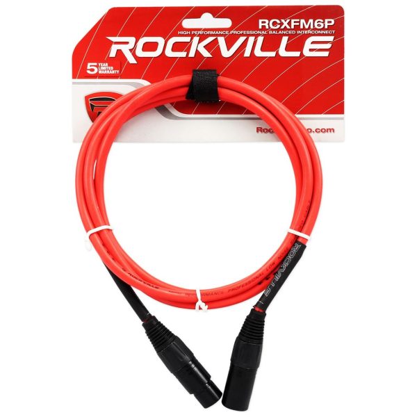 4 Rockville RCXFM6P-R Red 6  Female to Male REAN XLR Mic Cable 100% Copper Hot on Sale