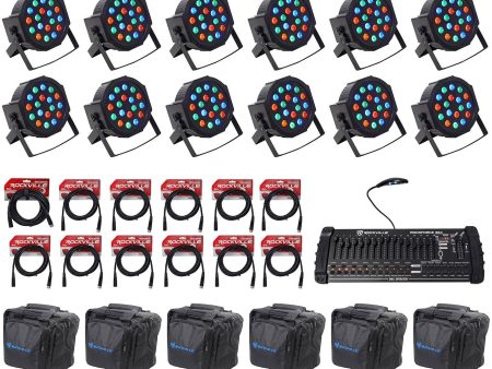 (12) Rockville RockPAR50 Par Can Wash Lights+384 Ch DMX Controller+Cables+Bags on Sale