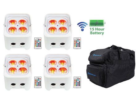 4) Rockville BEST PAR 50 White Rechargeable Par Lights Wireless DMX+RGBWA+UV+Bag Supply