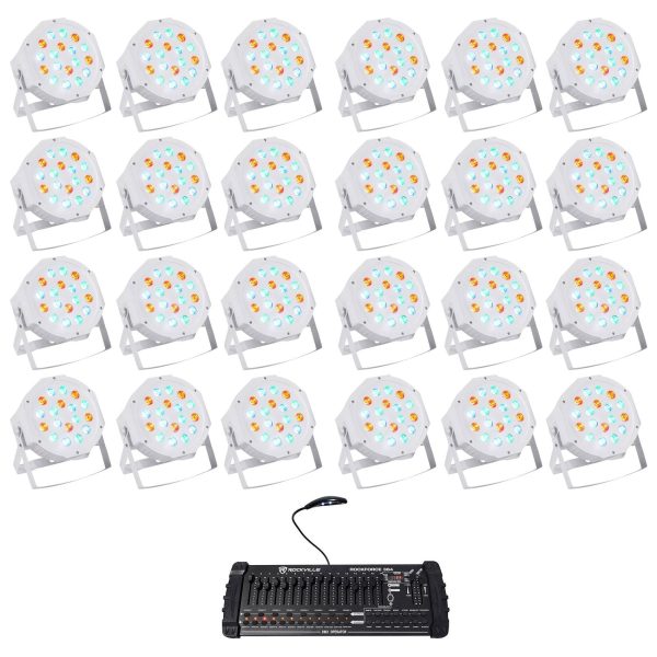 24 Rockville RockPAR50 WHT RGB Par Can DJ Club Wash Lights+384 Ch DMX Controller For Discount