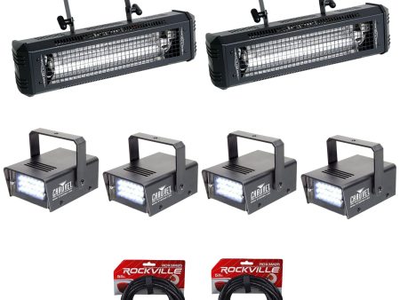 2) American DJ Mega Flash DMX 800W Compact Strobe Lights+4) Mini Strobes+Cables Hot on Sale