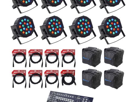 (8) FARENHEIT FHB-118 LED RGB DMX LED PAR Can Wash Lights+Controller+Cables+Bags Fashion