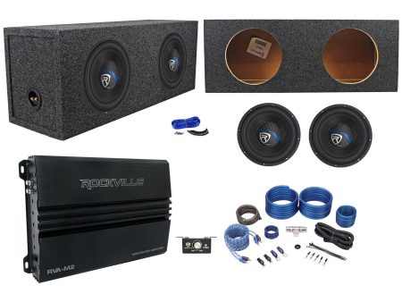 2) Rockville K5 W10K5S2 10  1200w Subwoofers+Sealed Sub Box+Mono Amplifier+Wires Online