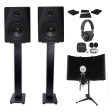 2) Rockville DPM5B 5.25  300w Studio Monitors+36  Stands+Headphones+Mic+Foam Cheap