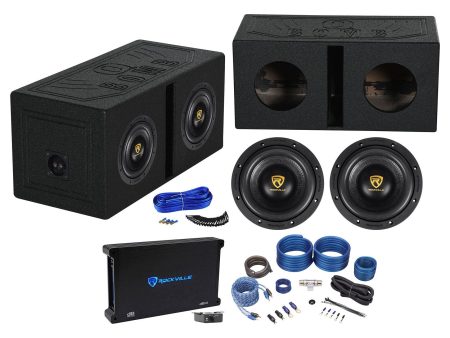 2) Rockville W8K9D2 8  2000w Subwoofers+Vented Sub Box Enclosure+Amplifier+Wires Hot on Sale