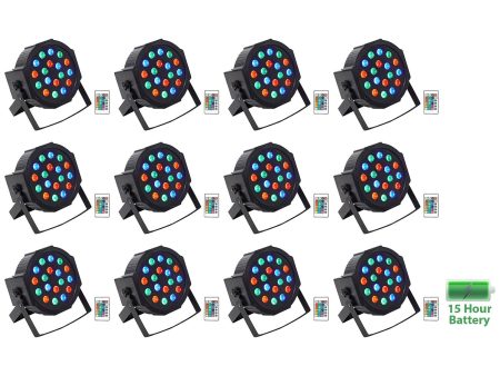 (12) Rockville BATTERY PAR 50 Rechargeable LED DMX DJ Club Wash Up-Lights+Remote For Discount