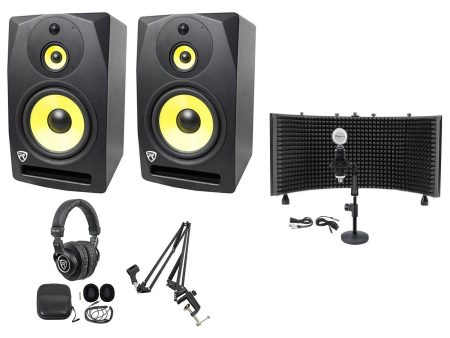 (2) Rockville DPM10B 10  800w Active Studio Monitors+Headphones+Mic+Foam with Stand For Cheap