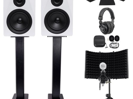 2 Rockville DPM5W 5.25  300 Active Studio Monitors+Stands+Headphones+Mic+Shield Sale