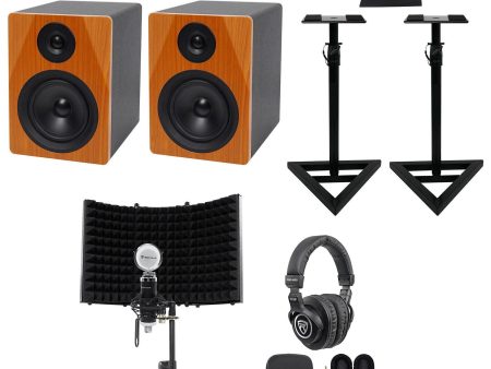 2 Rockville DPM5C 5.25  300 Watt Studio Monitors+Stands+Headphones+Mic+Shield Discount