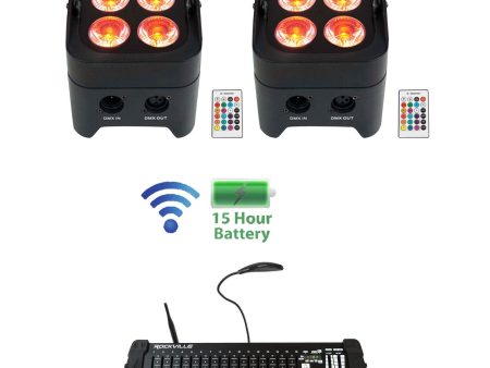 (2) Rockville BEST PAR 50 Battery Wash Lights Wireless DMX+384 Ch. Controller Hot on Sale