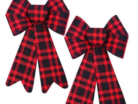 2 Pack 12 x 18 Inches Red Buffalo Plaid Christmas Bows For Discount