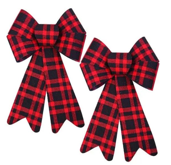 2 Pack 12 x 18 Inches Red Buffalo Plaid Christmas Bows For Discount