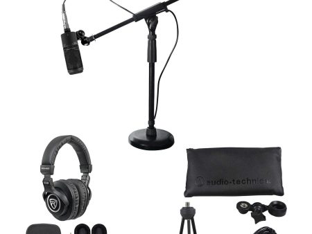 Audio Technica AT2020USB+ Podcast Podcasting Microphone+Headphones+2 Stands on Sale