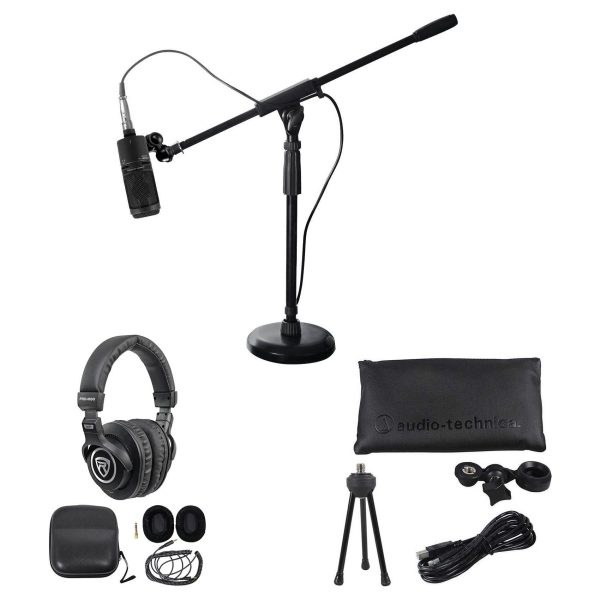 Audio Technica AT2020USB+ Podcast Podcasting Microphone+Headphones+2 Stands on Sale