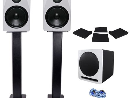 (2) Rockville APM8W 8  Powered Studio Monitors+Active 10  Subwoofer+Stands+Pads For Sale