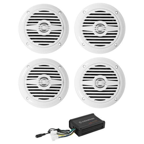 (4) Rockville MS40W White 4  200w Speakers+Memphis Amplifier For ATV UTV Cart For Sale