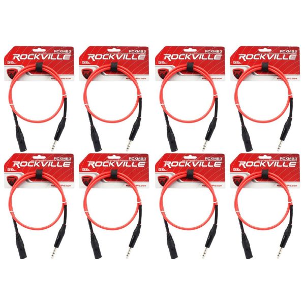 8 Rockville RCXMB3-R Red 3  Male REAN XLR to 1 4   TRS Balanced Cables Sale