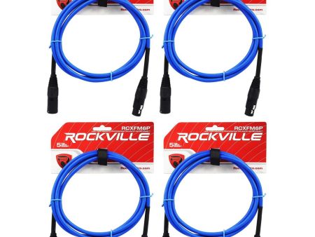 4 Rockville RCXFM6P-BL Blue 6  Female to Male REAN XLR Mic Cable 100% Copper Online