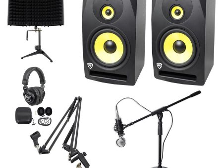 (2) Rockville DPM10B 10  Powered Studio Monitors+Headphones+Mic+Shield+Stand Online