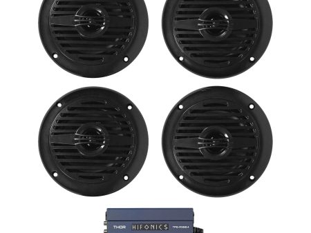 (4) Rockville MS40B Black 4  200w Speakers+Hifonics Amplifier For ATV UTV Cart Online now