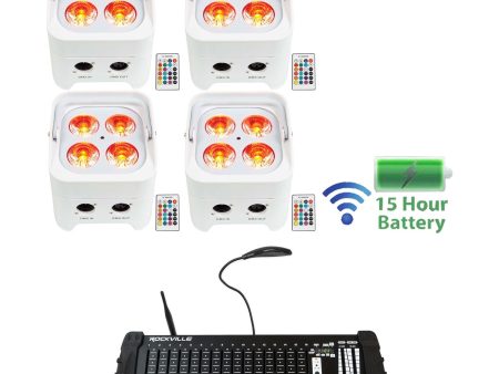 4) Rockville BEST PAR 50 Battery Wash Lights Wireless DMX+384 Channel Controller For Discount