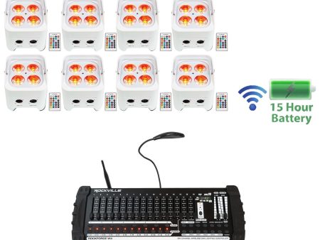 8) Rockville BEST PAR 50 Battery Wash Lights Wireless DMX+384 Channel Controller Online Hot Sale