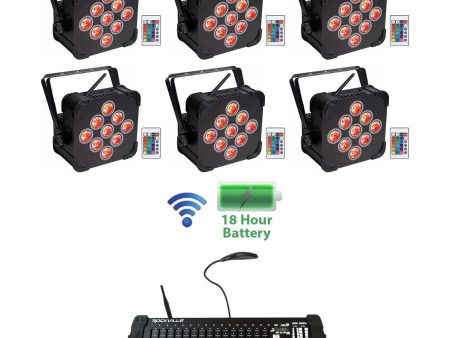 (6) Rockville BEST PAR 60 Battery Wash Lights Wireless DMX+384 Ch. Controller Sale