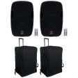 2) Rockville BPA15 15  Powered Bluetooth 800w DJ PA Speakers+Rolling Travel Bags Fashion