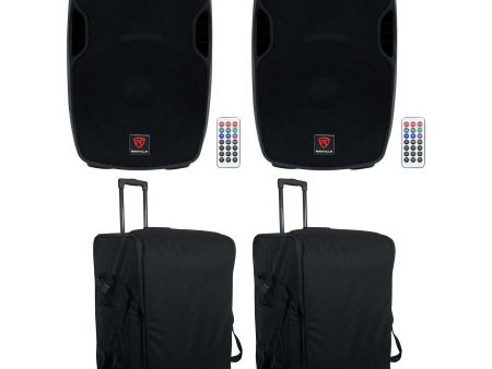 2) Rockville BPA15 15  Powered Bluetooth 800w DJ PA Speakers+Rolling Travel Bags Fashion