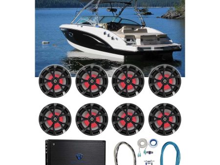 (8) Rockville RKL80MB 8  Black Marine Boat LED Speakers+8-Ch. Amplifier+Amp Kit Online now