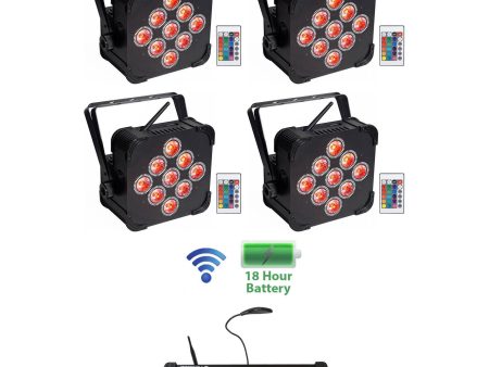 (4) Rockville BEST PAR 60 Battery Wash Lights Wireless DMX+384 Ch. Controller Hot on Sale