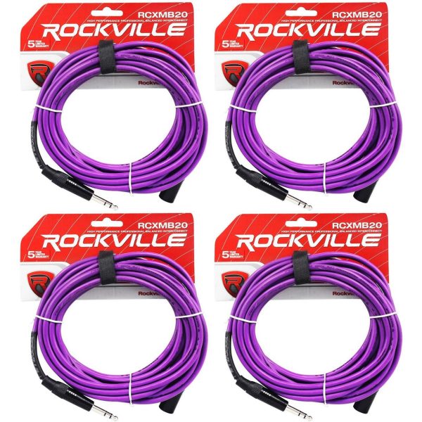 4 Rockville RCXMB20-P Purple 20  Male REAN XLR to 1 4   TRS Balanced Cables on Sale