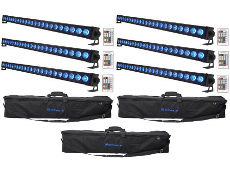 6 Rockville BATTERY STRIP 24 Rechargeable RGBW DMX DJ Wash Light Bars+Carry Bags For Sale