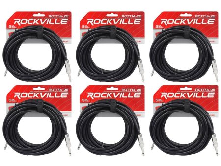 6 Rockville RCTT1425 25  14 AWG 1 4  TS to 1 4  TS Pro Speaker Cable 100% Copper Online now