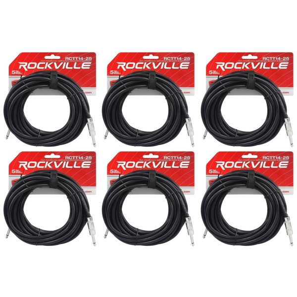 6 Rockville RCTT1425 25  14 AWG 1 4  TS to 1 4  TS Pro Speaker Cable 100% Copper Online now