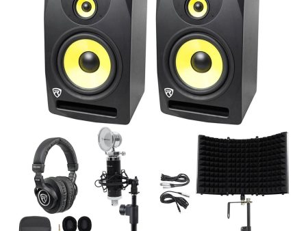 (2) Rockville DPM10B 10  800w Active Studio Monitors+Headphones+Mic+Foam+Stand For Discount