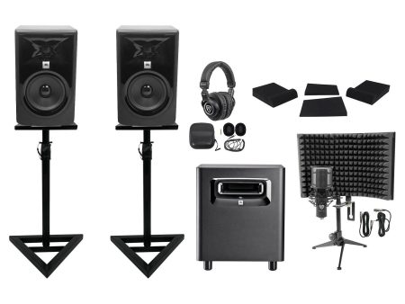 2 JBL 306P MkII 6  Active Studio Monitors+Stands+Subwoofer+Headphones+Mic+Shield For Discount