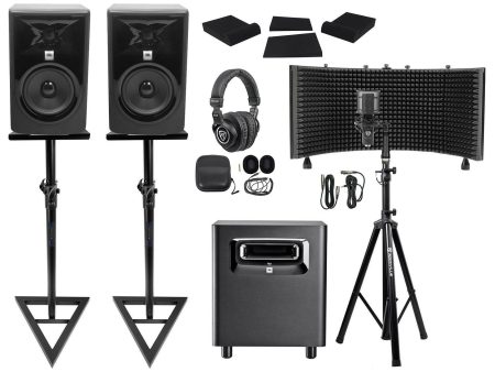 2 JBL 305P MkII 5  Studio Monitors+Stands+Subwoofer+Headphones+Mic+Vocal Shield Online