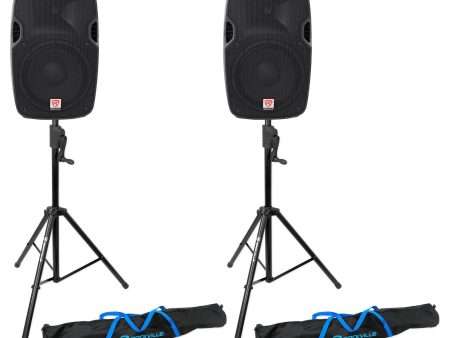 (2) Rockville SPGN128 12  Passive 1200W DJ PA Speakers+Crank-Up Speaker Stands Online Sale