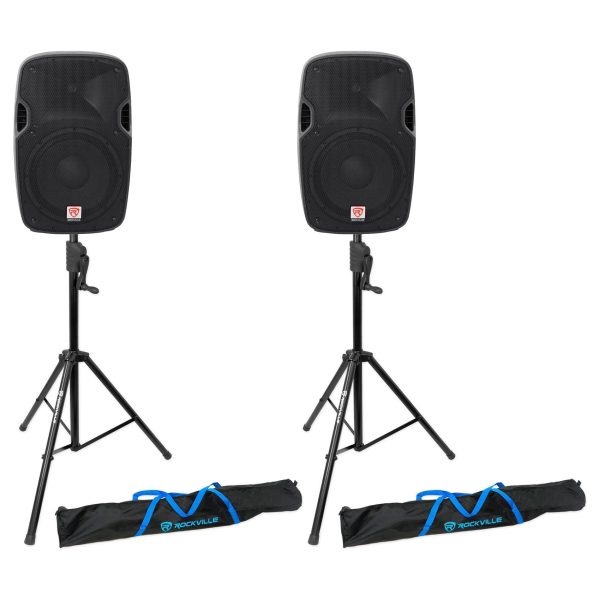 (2) Rockville SPGN128 12  Passive 1200W DJ PA Speakers+Crank-Up Speaker Stands Online Sale