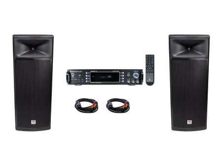 (2) Rockville SPGN254 Dual 15” 3000w 4-Ohm DJ PA Speakers+Bluetooth Amplifier Online now