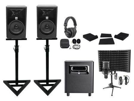 2 JBL 305P MkII 5  Active Studio Monitors+Stands+Subwoofer+Headphones+Mic+Shield Online