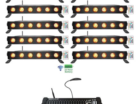 (10) Rockville BEST STRIP 60 Battery Light Bars+384 Ch. Wireless DMX Controller Cheap