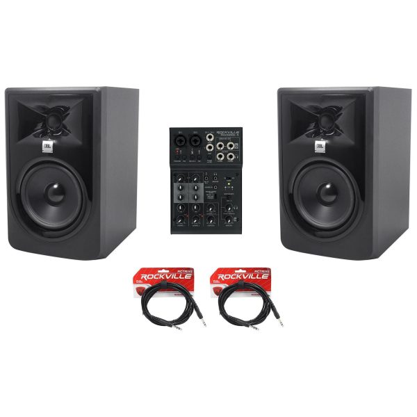 (2) JBL 305P MkII 5  Powered Studio Monitors+USB Interface 4-Channel Mixer w EQ Fashion