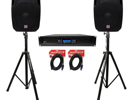 (2) Rockville SPGN158 15  1600W DJ PA Speakers+Power Amplifier+Stands+Cables Online now